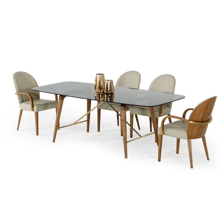 Corrigan Studio Arche Modern Smoked Glass Walnut Large Dining